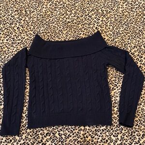 Ralph Lauren Purple Label Off-Shoulder Cable Knit Sweater - Black
